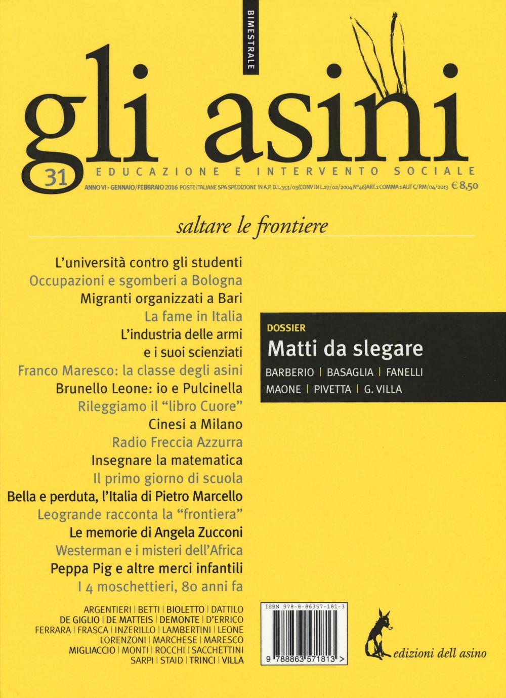 Gli asini. Rivista di educazione e intervento sociale. Vol. 31: Saltare le frontiere