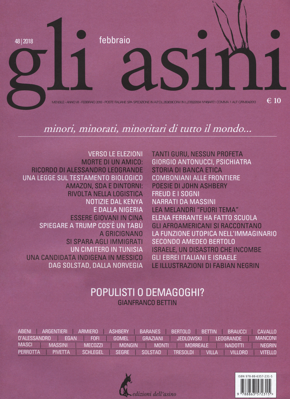 Gli asini. Rivista di educazione e intervento sociale. Vol. 48: Minori, minorati, minoritari di tutto il mondo... (febbraio)