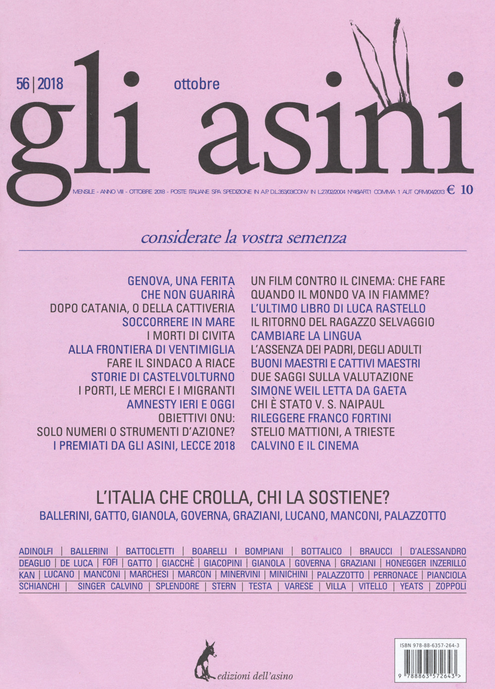 Gli asini. Rivista di educazione e intervento sociale. Vol. 56: Ottobre