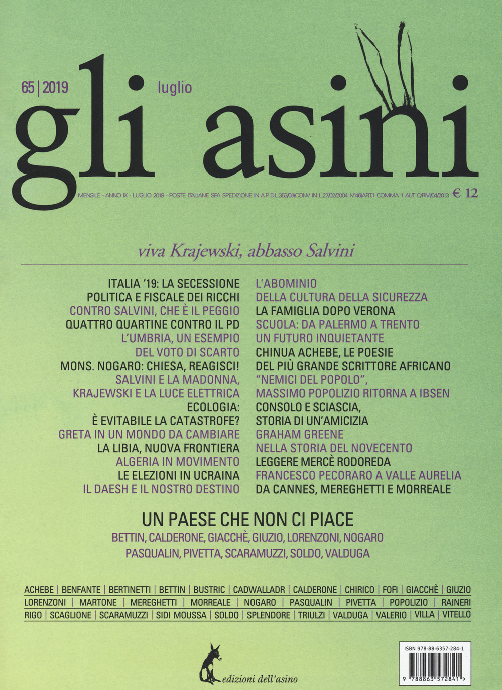 Gli asini. Rivista di educazione e intervento sociale. Vol. 65: Viva Krajewski, abbasso Salvini