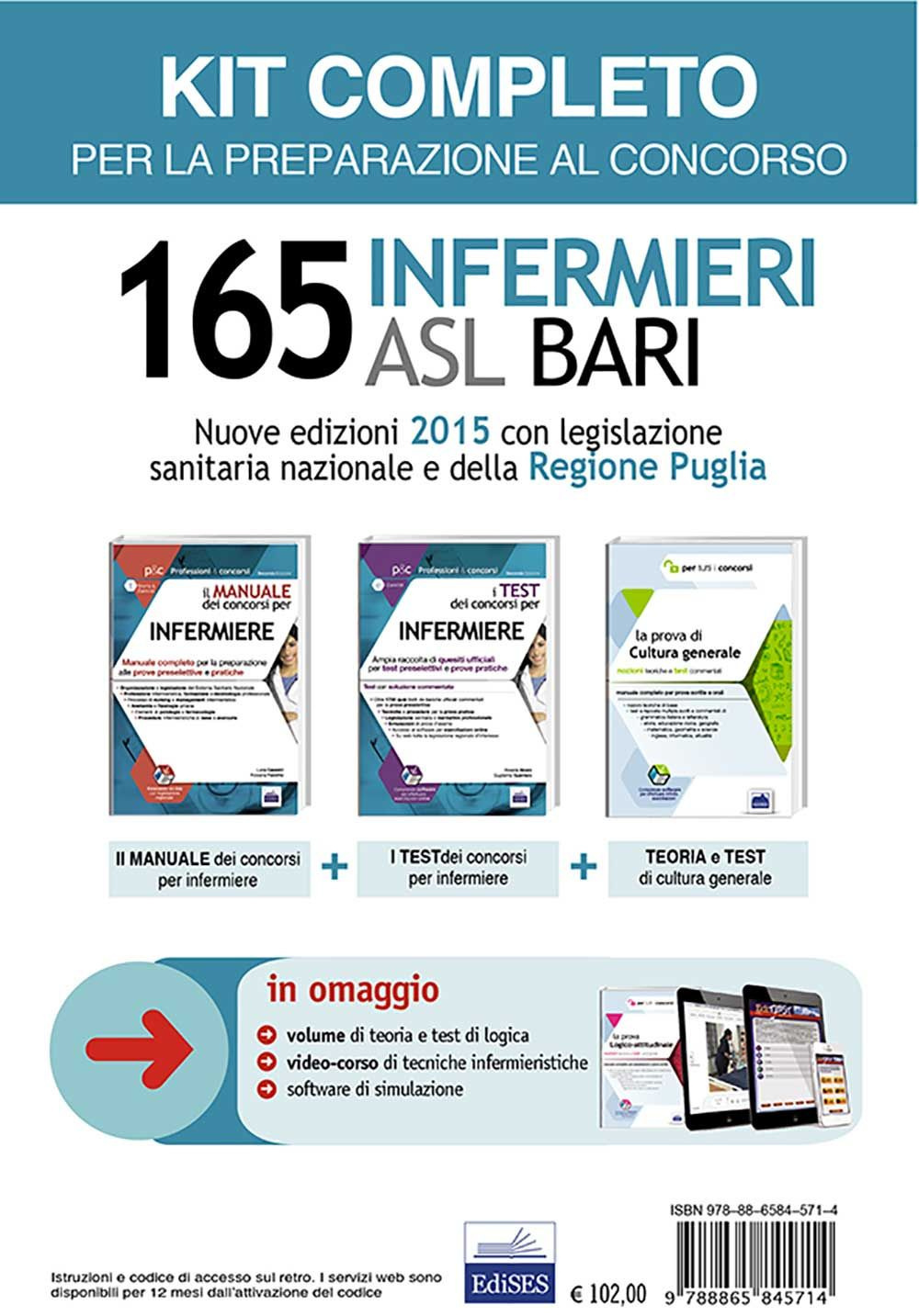 Concorso 165 infermieri ASL Bari: Logica-cultura generale-materie professionali-Teoria e test. Kit completo