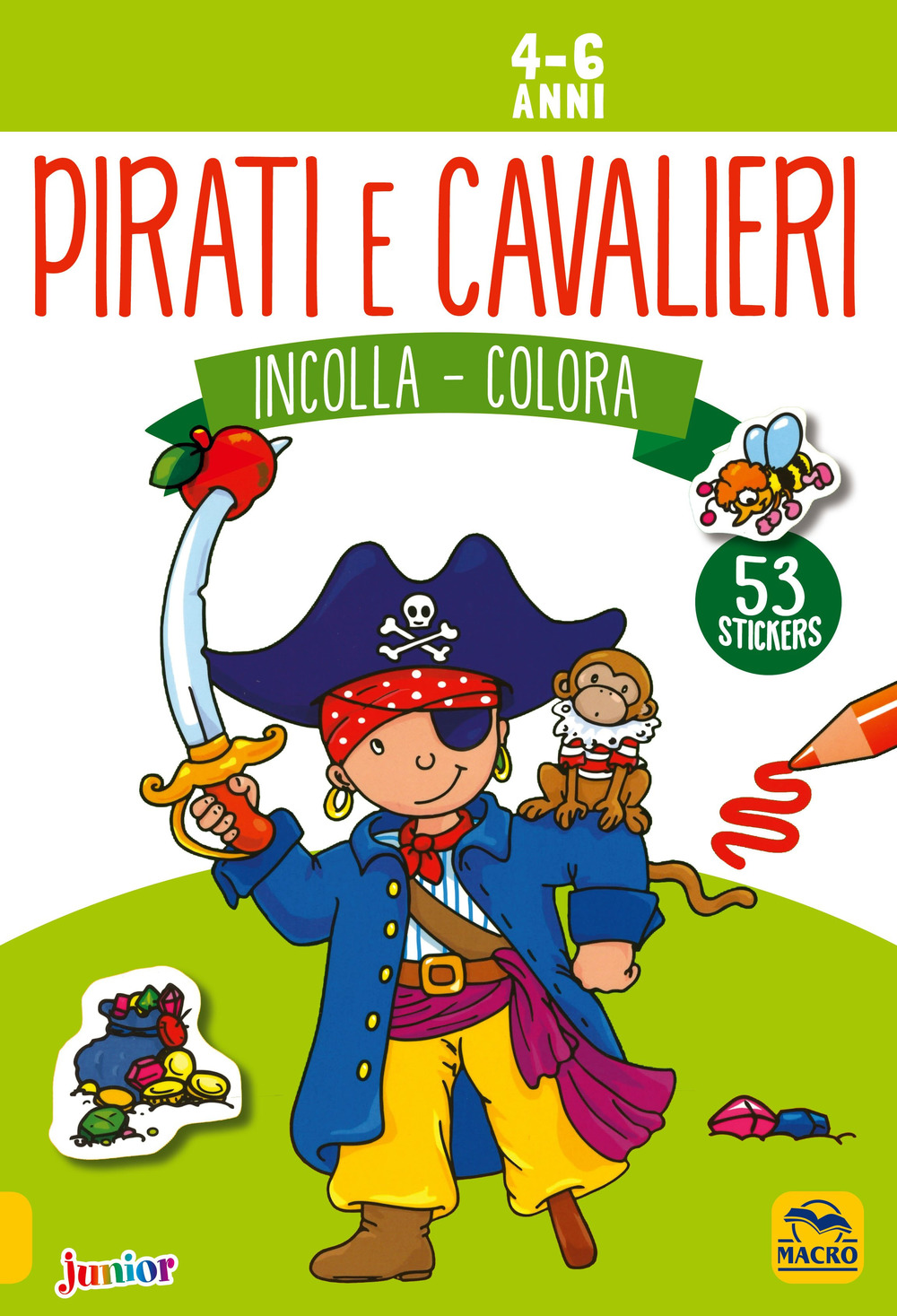 Pirati e cavalieri. Incolla e colora. Con adesivi