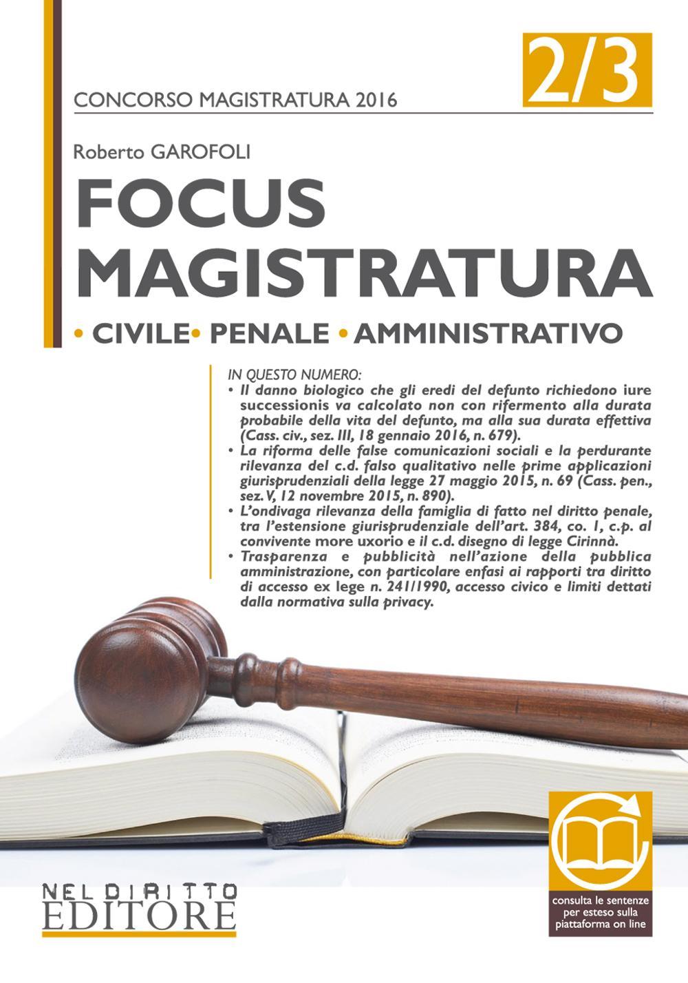 Focus magistratura. Concorso magistratura 2016: Civile, penale, amministrativo. Vol. 2
