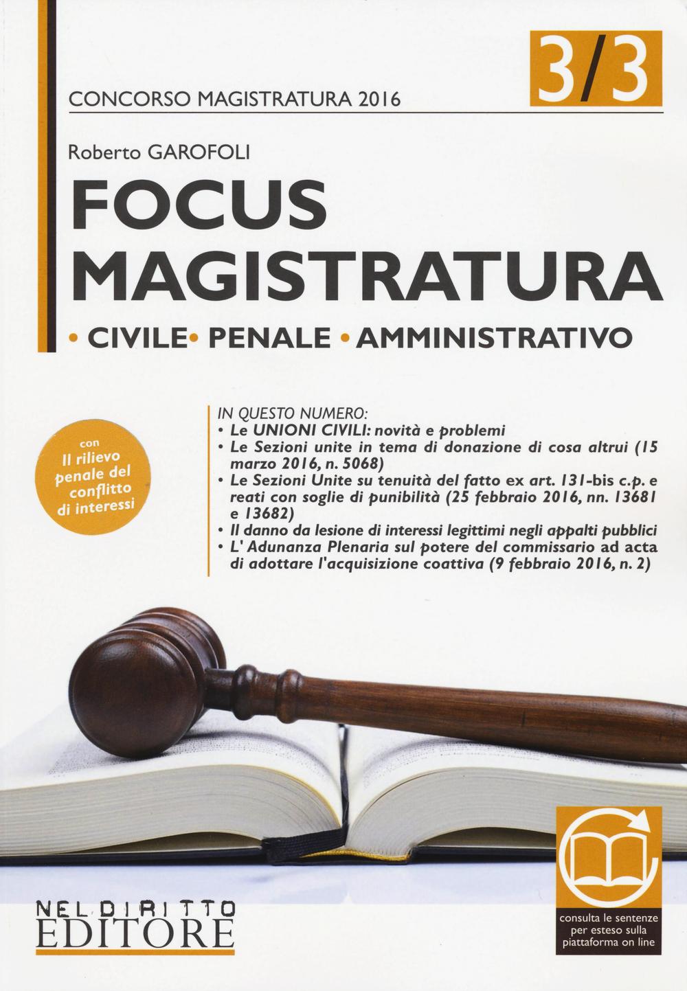 Focus magistratura. Concorso magistratura 2016: Civile, penale, amministrativo. Vol. 3