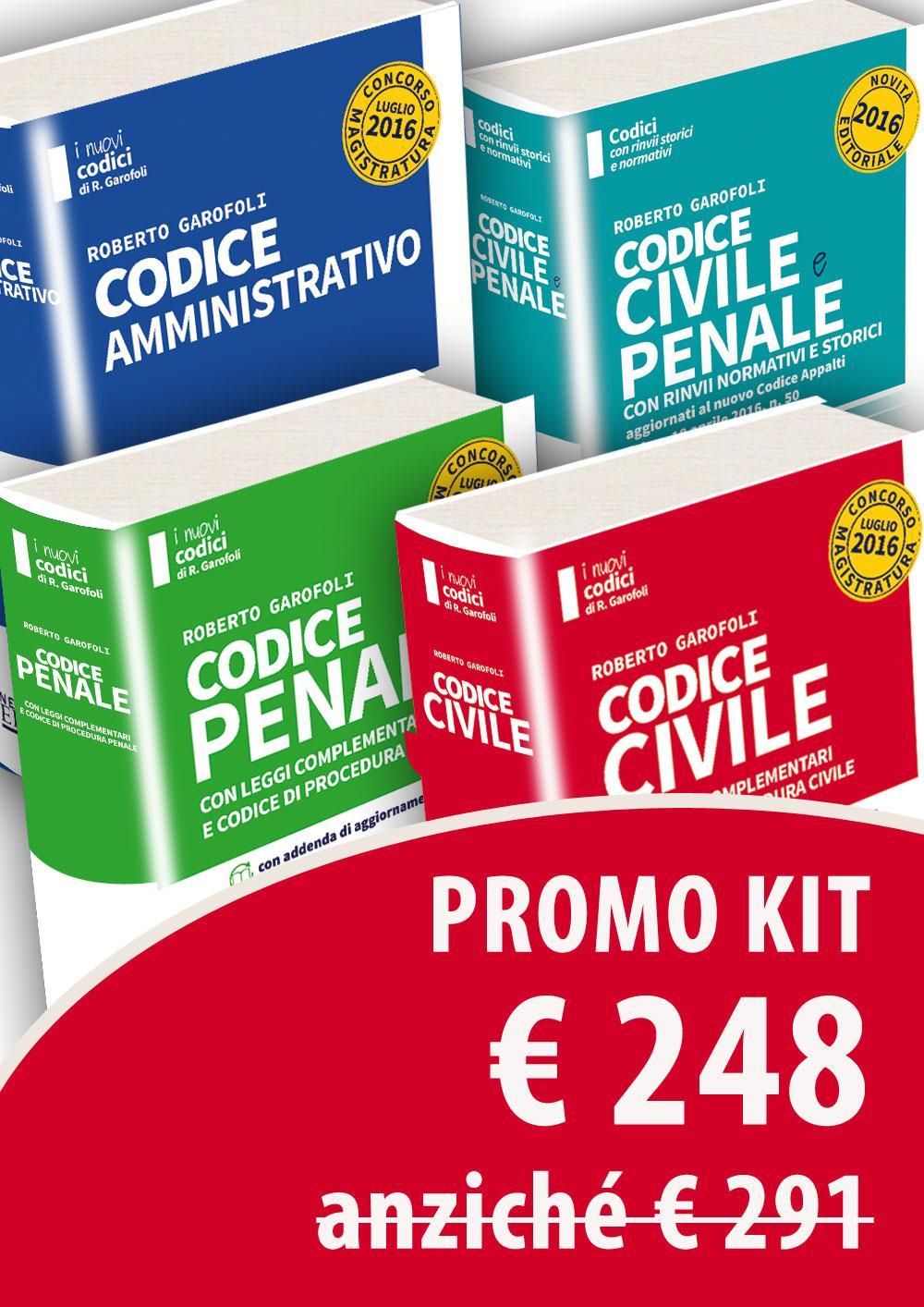 Kit 4 codici magistratura 2016 (Civile, penale, amministratico, civile+penale). Concorso magistratura