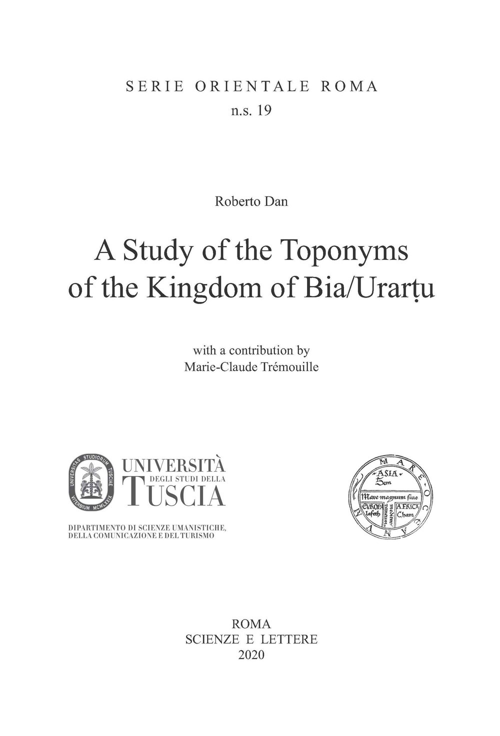 A Study of Toponyms of the Kingdom of Bia/Urartu