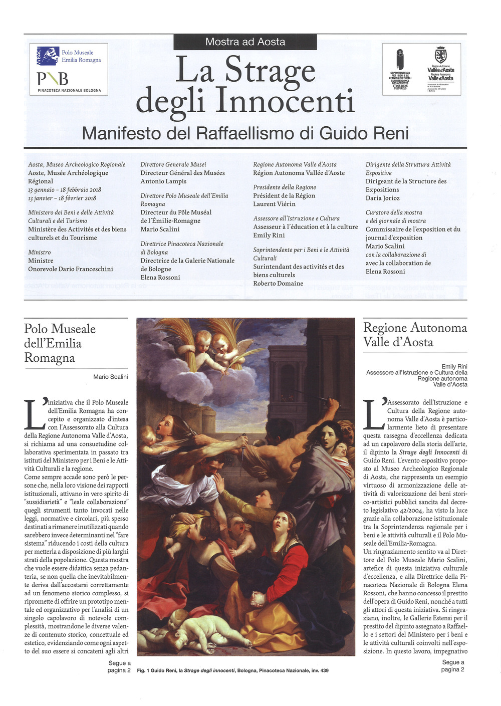 La Strage degli Innocenti. Manifesto del raffaellismo di Guido Reni. Giornale della mostra (Aosta, 13 gennaio-18 febbraio 2018)
