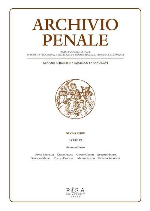 Archivio penale. Rivista quadrimestrale di diritto, procedura e legislazione penale, speciale, europea e comparata. Vol. 1