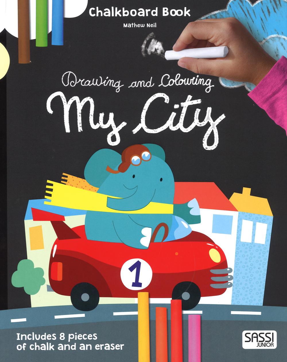 My city. Drawing and coloring. Chalkboard book