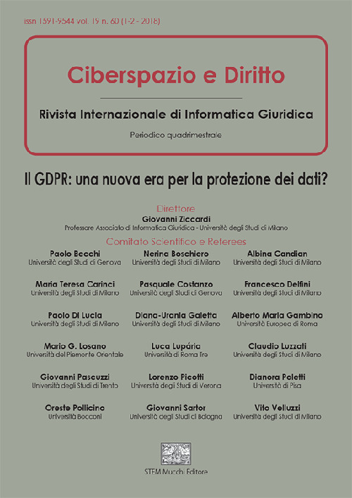 Ciberspazio e diritto. Il GDPR: una nuova era per la protezione dei dati?. Vol. 1-2