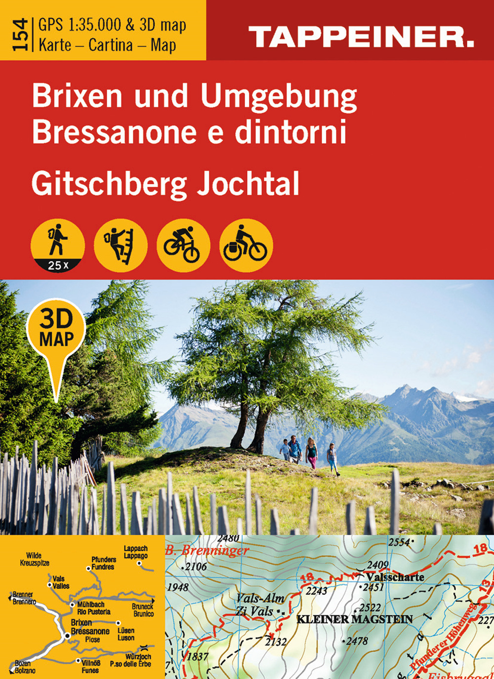 Brixen un Umgebung-Bressanone e dintorni. Cartina topografica 1:35000. Con panoramiche 3D