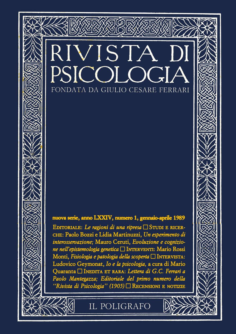 Rivista di psicologia. Vol. 1: Gennaio-aprile