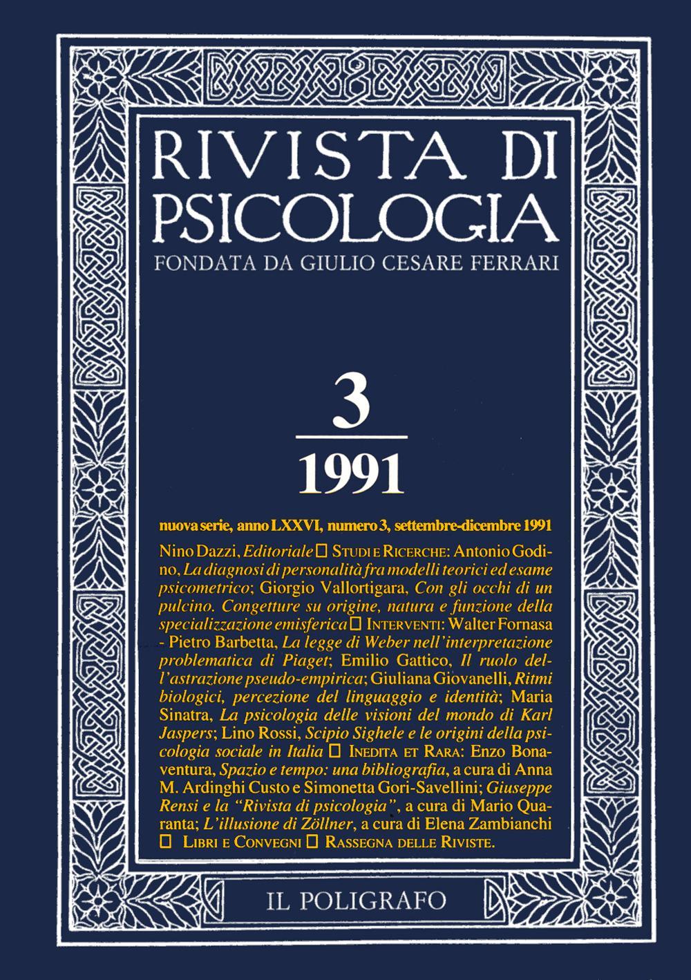 Rivista di psicologia. Vol. 3: Settembre-dicembre