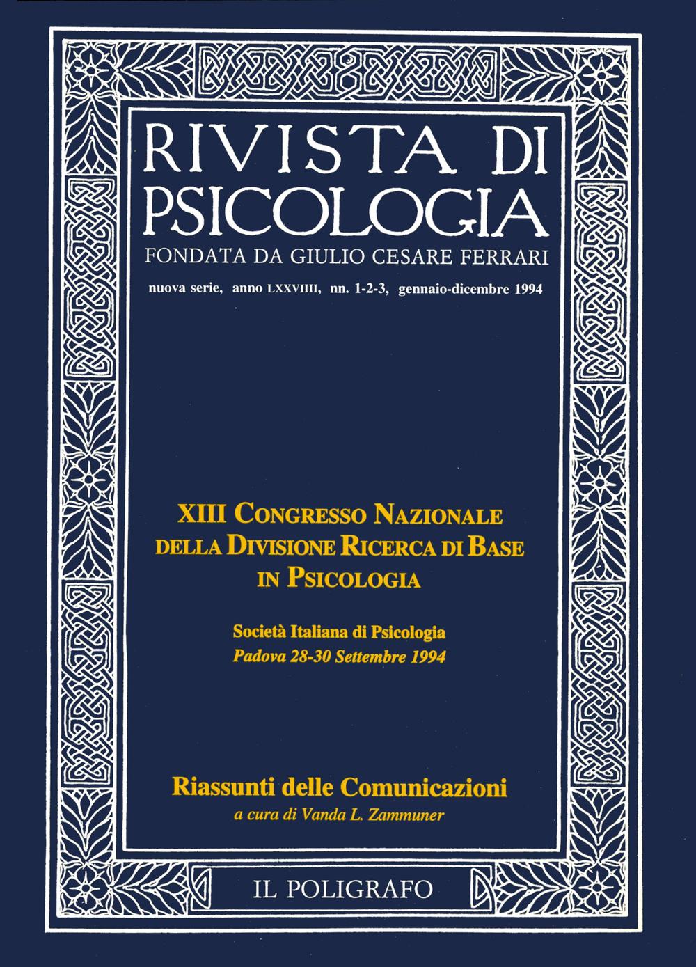 Rivista di psicologia (1994) vol. 1-3. Gennaio-dicembre