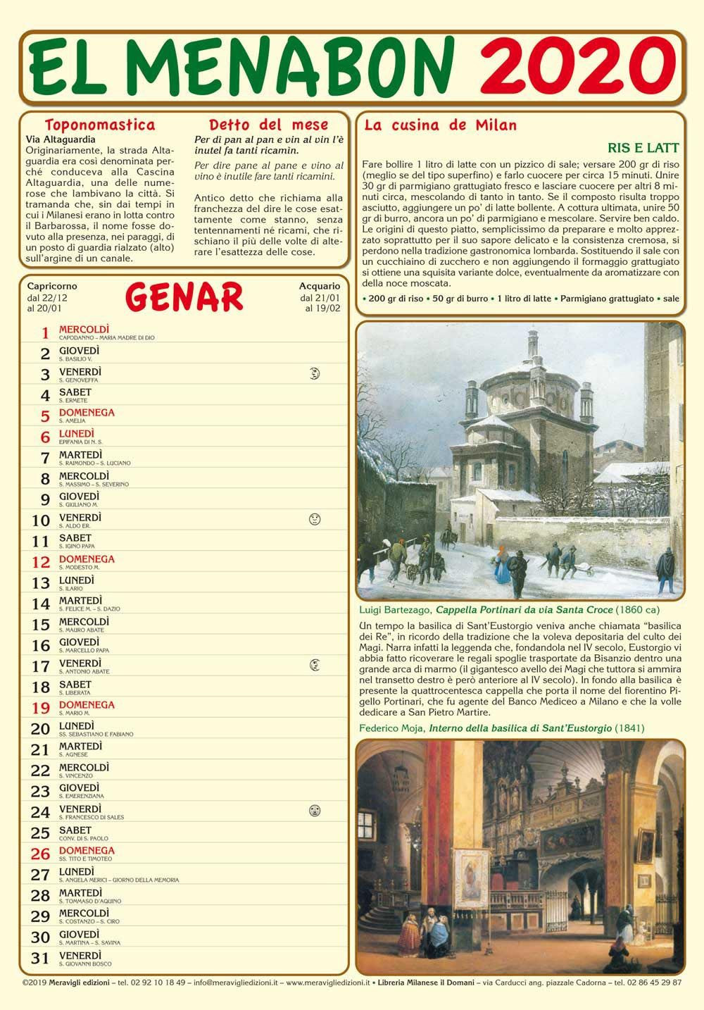 El Menabon. Calendario 2020