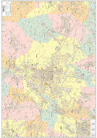 Brescia e comuni limitrofi. Carta stradale con aree zone codici postali (carta murale plastificata)
