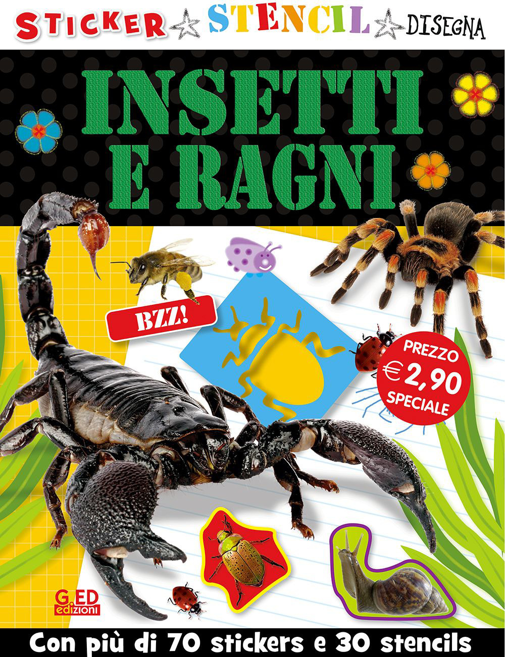 Insetti e ragni. Stickers stencil disegna