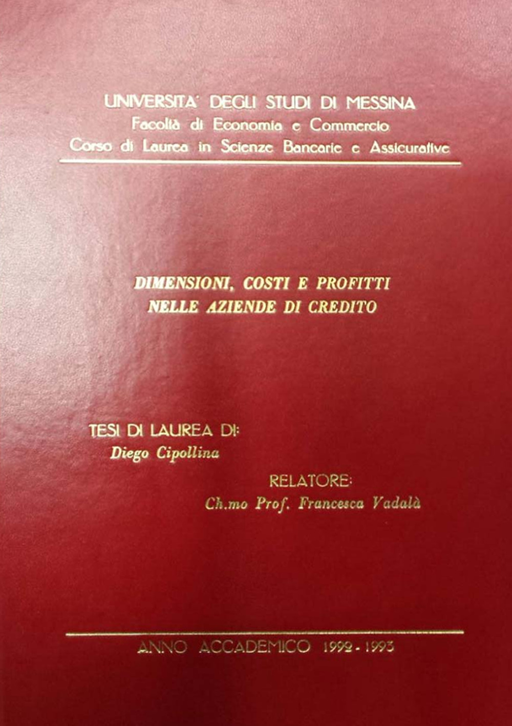 Dimensioni, costi e profitti nelle aziende di credito. Tesi di laurea