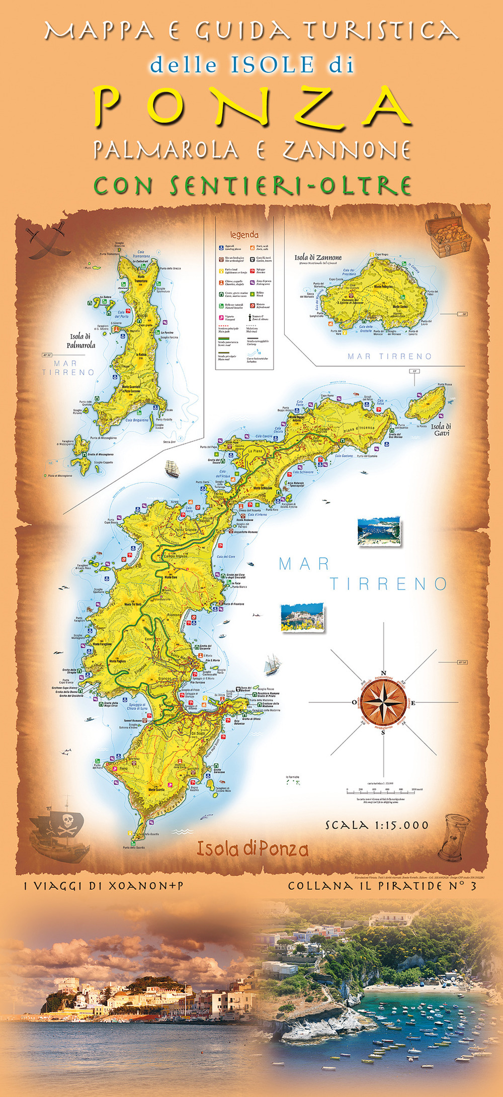 Carta e guida turistica delle isole di Ponza, Palmarola e Zannone con sentieri-oltre