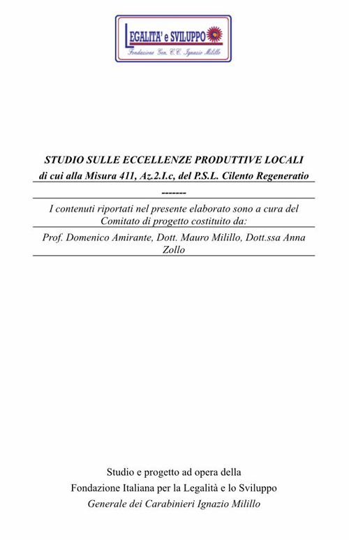 Studio sulle eccellenze produttive locali di cui alla misura 411 Az. 2 I.c del PSL Cilento regeneratio