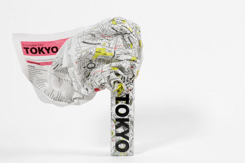 Crumpled city map. Tokyo