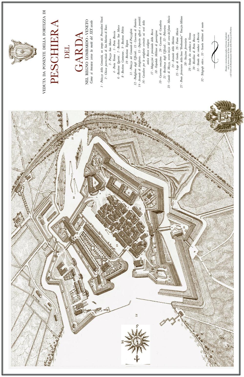 Veduta da Ponente della fortezza di Peschiera del Garda. Nel regno Lombardo-Veneto