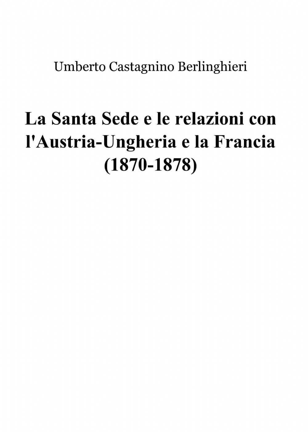 La Santa Sede e le relazioni con l'Austria-Ungheria e la Francia (1870-1878)