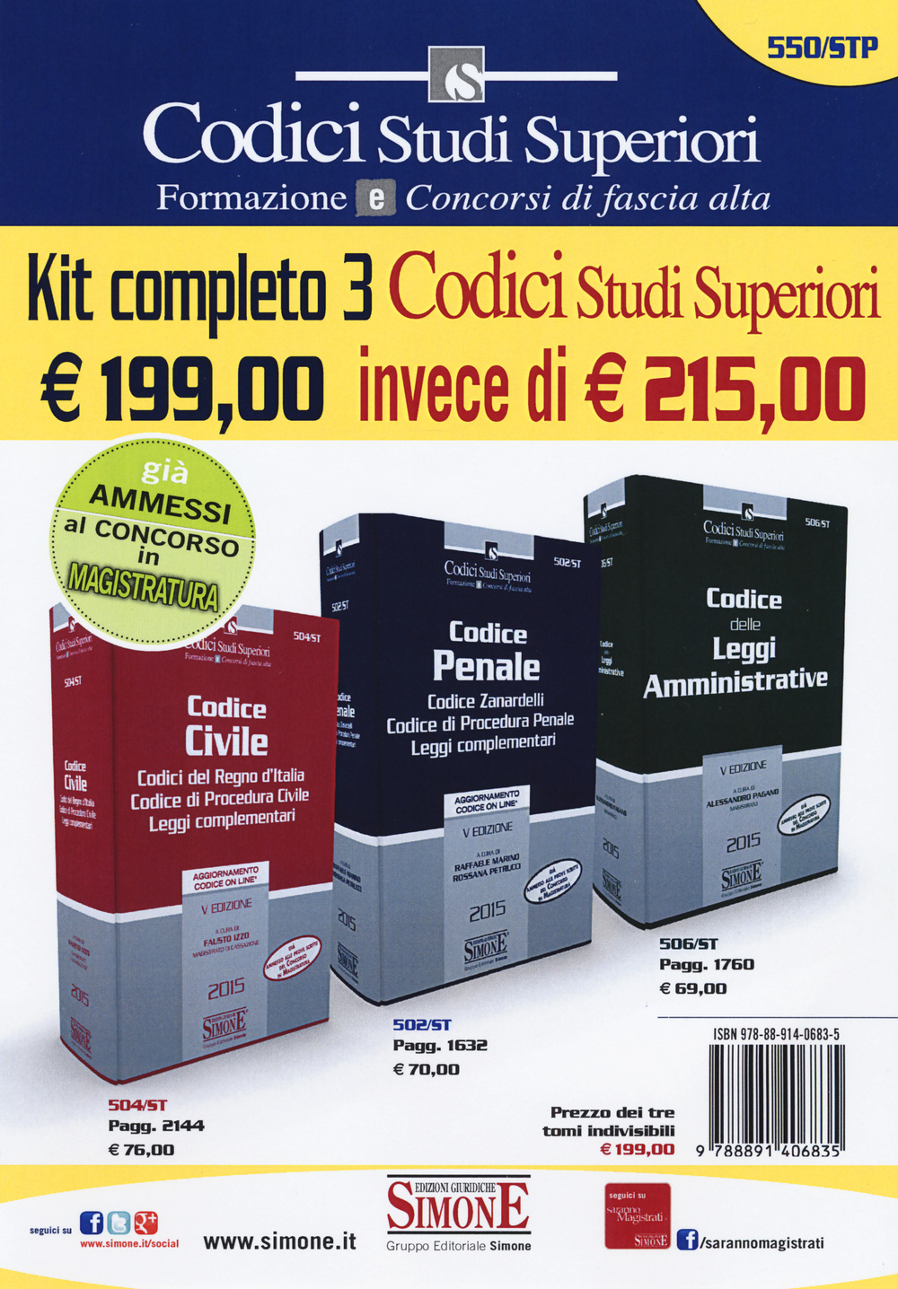 Codici concorso magistratura: Codice penale-Codice civile-Codice delle leggi amministrative