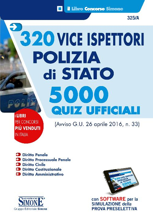 320 vice ispettori polizia di Stato. 5000 quiz ufficiali