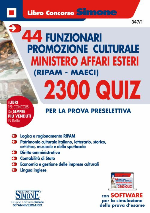 44 funzionari per la promozione culturale Ministero Affari Esteri (Ripam - MAECI). 2300 quiz per la prova preselettiva