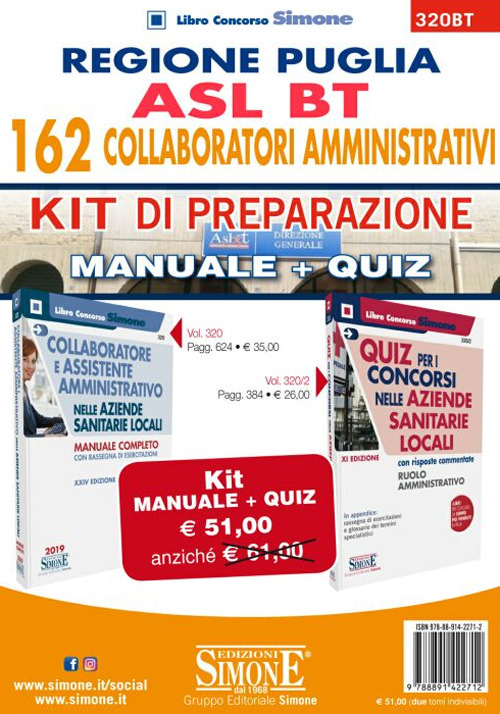 Regione Puglia. ASL BT. 162 Collaboratori amministrativi. Kit di preparazione. Manuale Completo + Quiz con risposte commentate