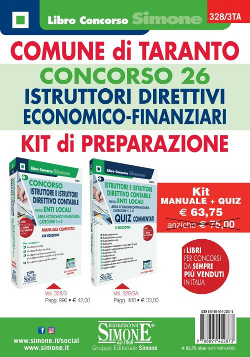 Comune di Taranto. Concorso 26 istruttori direttivi economico-finanziari. Kit di preparazione. Manuale + quiz
