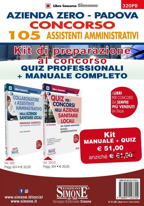 Azienda Zero Padova. Concorso 105 Assistenti Amministrativi. Kit di preparazione al concorso. Quiz professionali + Manuale completo