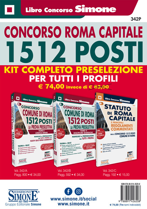 Concorso Roma Capitale. 1512 posti. Kit completo preselezione per tutti i profili