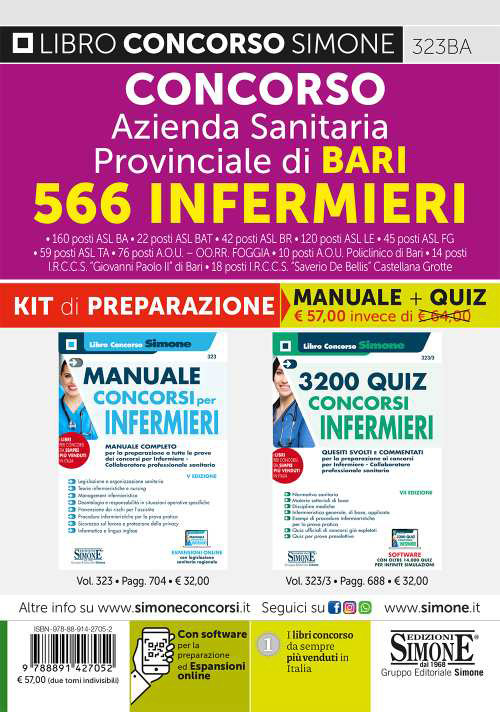 Concorso Azienda Sanitaria Provinciale di Bari 566 infermieri. Kit di preparazione. Manuale completo + Quiz svolti e commentati