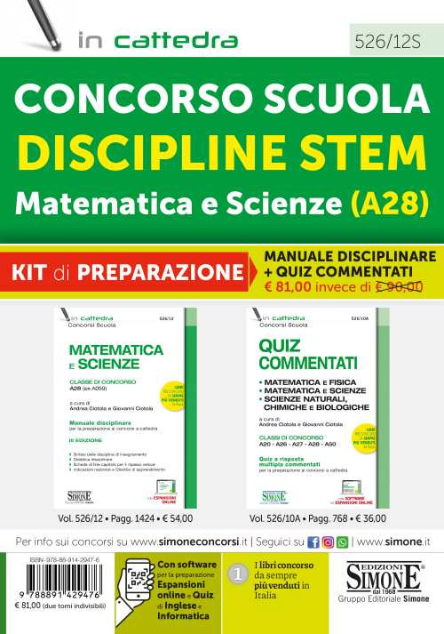 Concorso Scuola Discipline STEM Matematica e Scienze (A28). Kit di preparazione al concorso. Manuale disciplinare + Quiz commentati