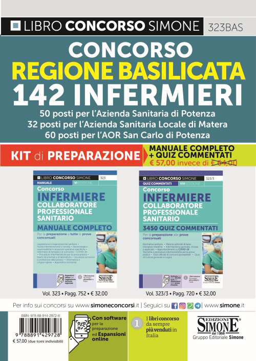 Concorso Regione Basilicata 142 Infermieri. Kit di preparazione. Manuale Completo + Quiz Commentati. 50 posti per l'Azienda Sanitaria di Potenza. 32 posti per l'Azienda Sanitaria Locale di Matera. 60 posti per l'AOR San Carlo di Potenza