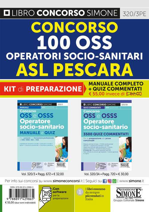 Concorso 100 OSS operatori socio-sanitari ASL Pescara. Kit di preparazione. Manuale completo + Quiz commentati
