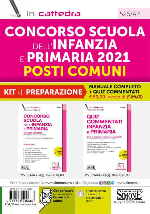 Concorso Scuola dell'infanzia e primaria 2021. Posti comuni. Kit di Preparazione. Manuale completo + quiz commentati