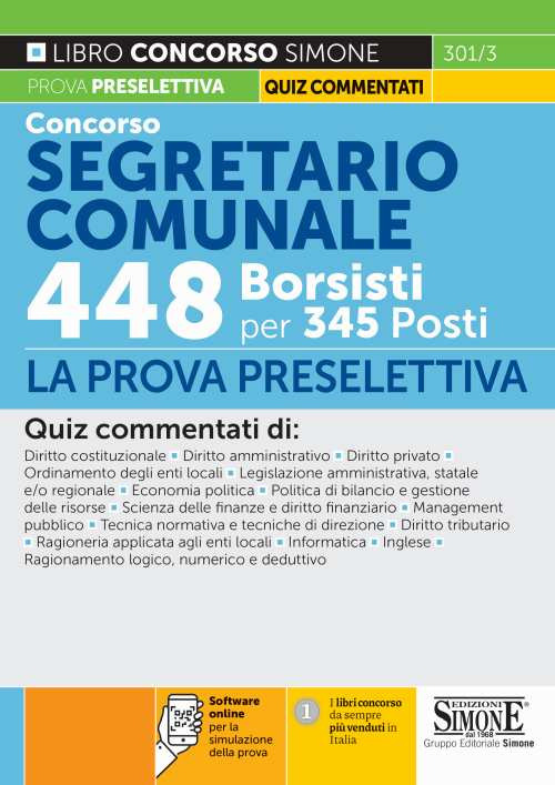 Concorso segretario comunale 448 borsisti per 345 posti. La prova preselettiva