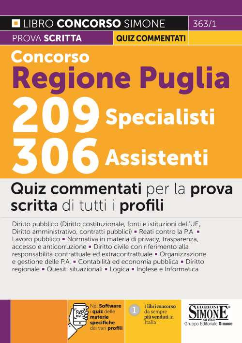 Concorso regione Puglia 209 specialisti, 306 assistenti. Quiz commentati per la prova scritta di tutti i profili