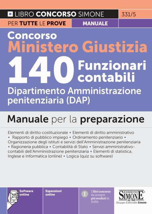 Concorso Ministero Giustizia 140 funzionari contabili. Dipartimento Amministrazione penitenziaria (DAP). Manuale completo per la preparazione