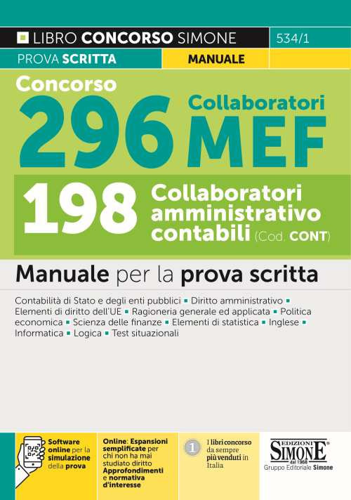 Concorso 296 collaboratori MEF, 198 collaboratori amministrativo contabili (Cod. CONT). Manuale per la prova scritta