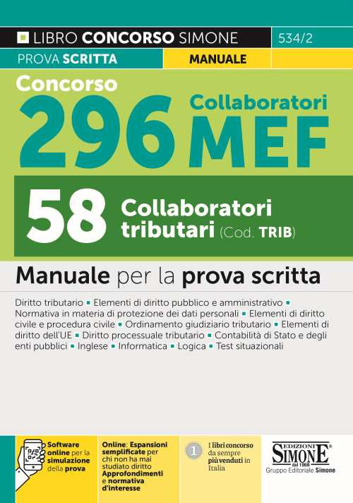 Concorso 296 Collaboratori MEF, 58 collaboratori tributari. Manuale per la prova scritta