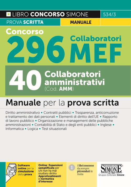 Concorso 296 collaboratori MEF, 40 collaboratori amministrativi (cod. AMM). Manuale per la prova scritta
