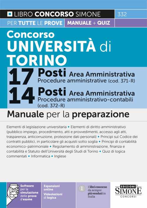 Concorso Università di Torino 17 posti area amministrativa (cod. 371-R)-14 posti area amministrativa (cod. 372-R). Manuale per la preparazione