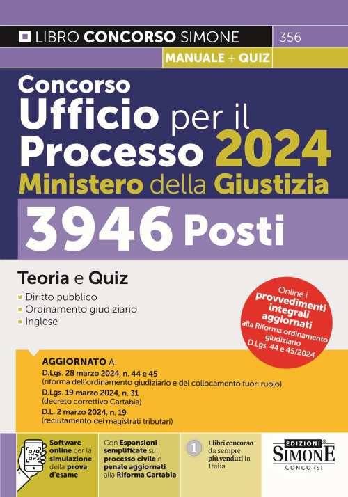 Concorso Ufficio per il Processo 2024 Ministero della Giustizia. 3946 posti. Teoria e quiz