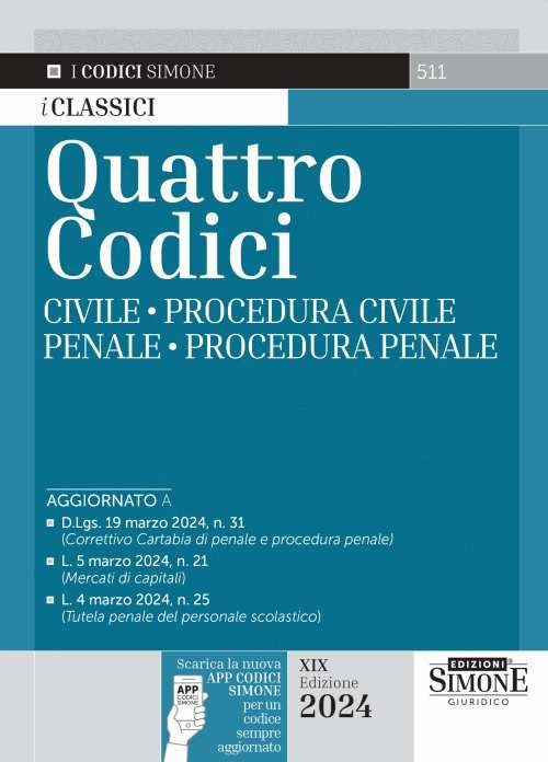 Quattro codici: Civile-Procedura civile-Penale-Procedura penale