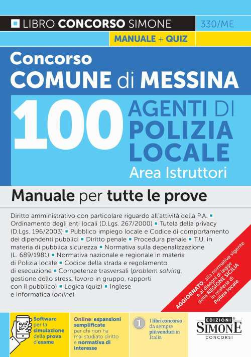 Concorso Comune di Messina 100 agenti di Polizia Locale. Area istruttori. Manuale per tutte le prove