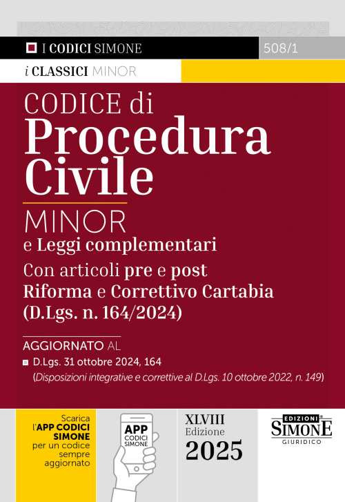 Codice di procedura civile. Ediz. minor. E leggi complementari. Con articoli pre e post Riforma e Correttivo Cartabia (D.Lgs. n. 164/2024)